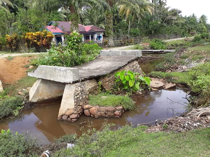 Jembatan Muara Gadang Air Haji, kecematan Linggo Sari Baganti, kabupaten Pesisir Selatan (Pessel) yang sudah Lama Rusak