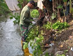 Sukseskan Program Padang Bergoro, Babinsa Kubu Dalam Parak Karakah Bersama Warga Bersihkan Aliran Sungai