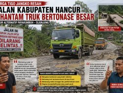 Warga Tigo Jangko Resah, Jalan Kabupaten Hancur Dihantam Truk Bertonase Besar Jalur Alternatif Payakumbuh–Sijunjung